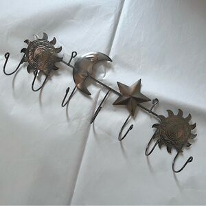 Vintage Celestial Sun Moon Coat Rack Hook Wall Metal Hooks 90s Whimsigoth Star